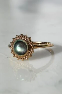 Bague Halo - Plaqué Or Et Labradorite